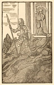 "Mientras Christian está entre sus amigos piadosos... Está contento con acero del norte de pies a cabeza." de "El progreso del peregrino de este mundo, al que está por venir" por John Bunyan